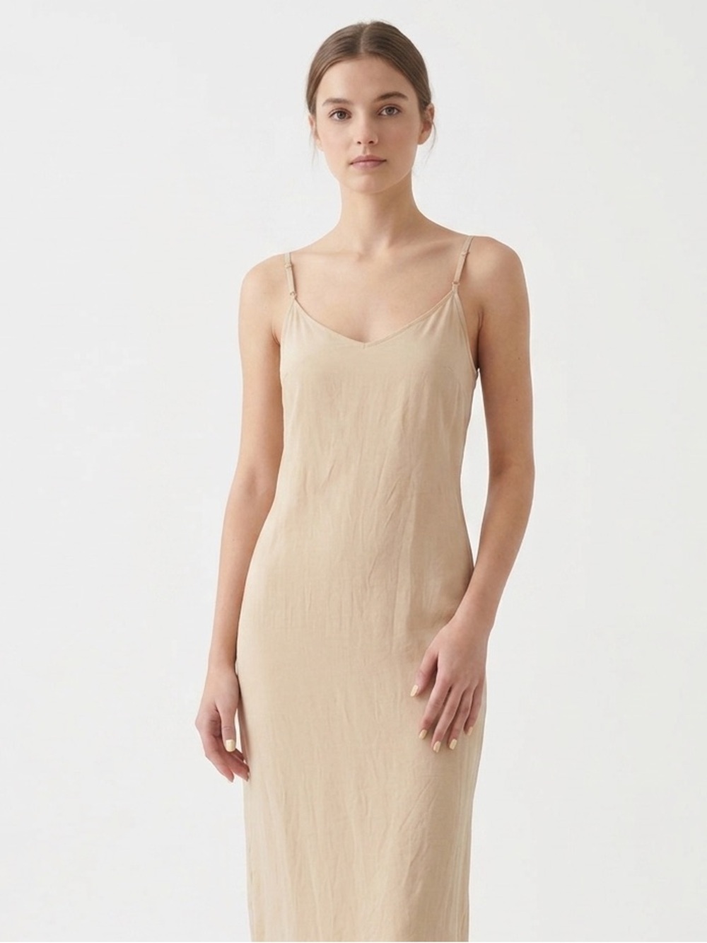 Neutral Cream Beige Camisole Slip Dress Size XS quiet luxury minimalist layered